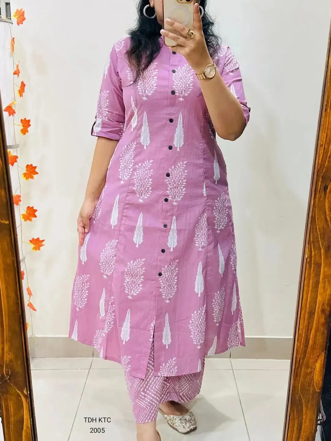 Lavender Mauve Floral Block Print Kurti Set